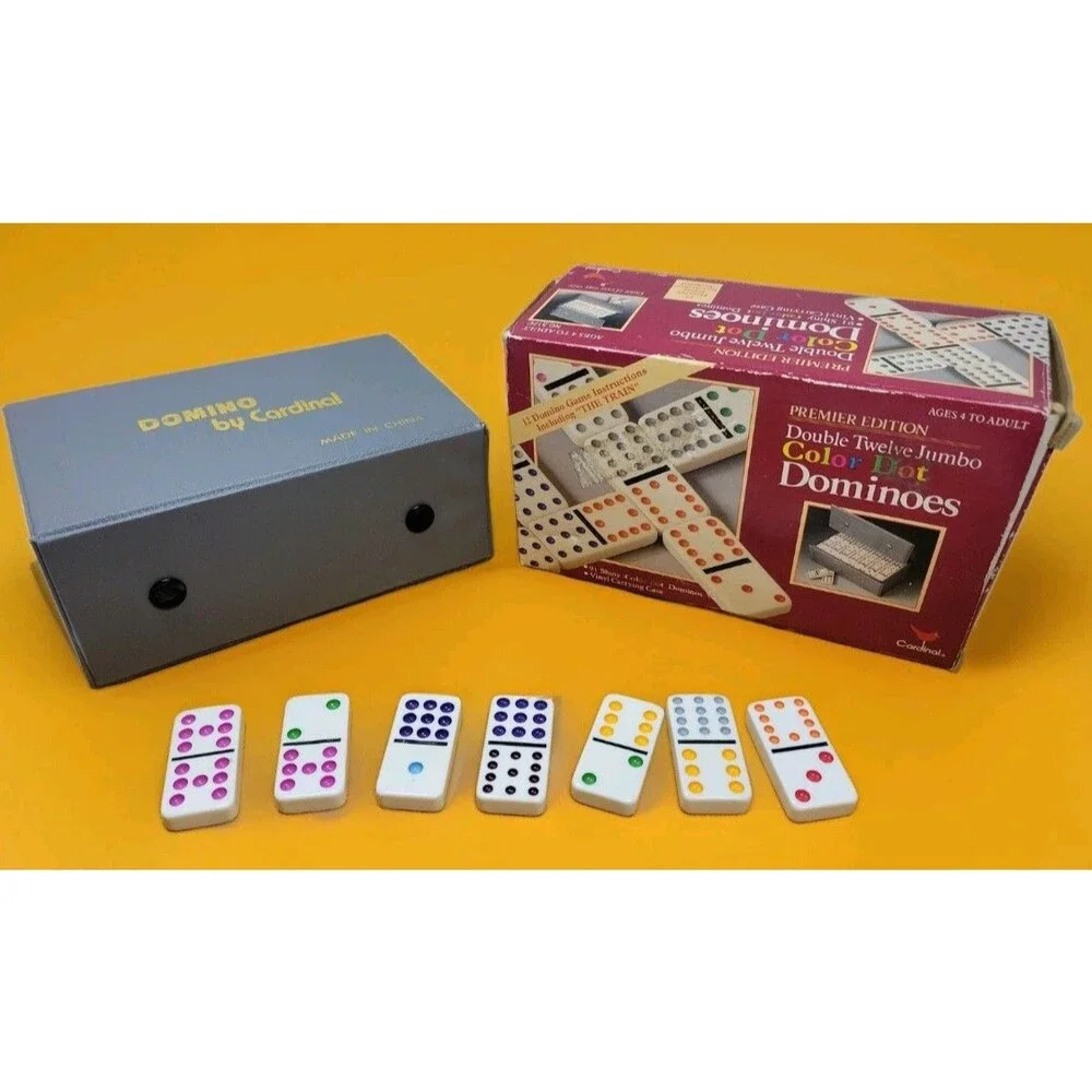 Vintage Cardinal Premier Editon Double 12 Jumbo Color Dot Domino's With Case